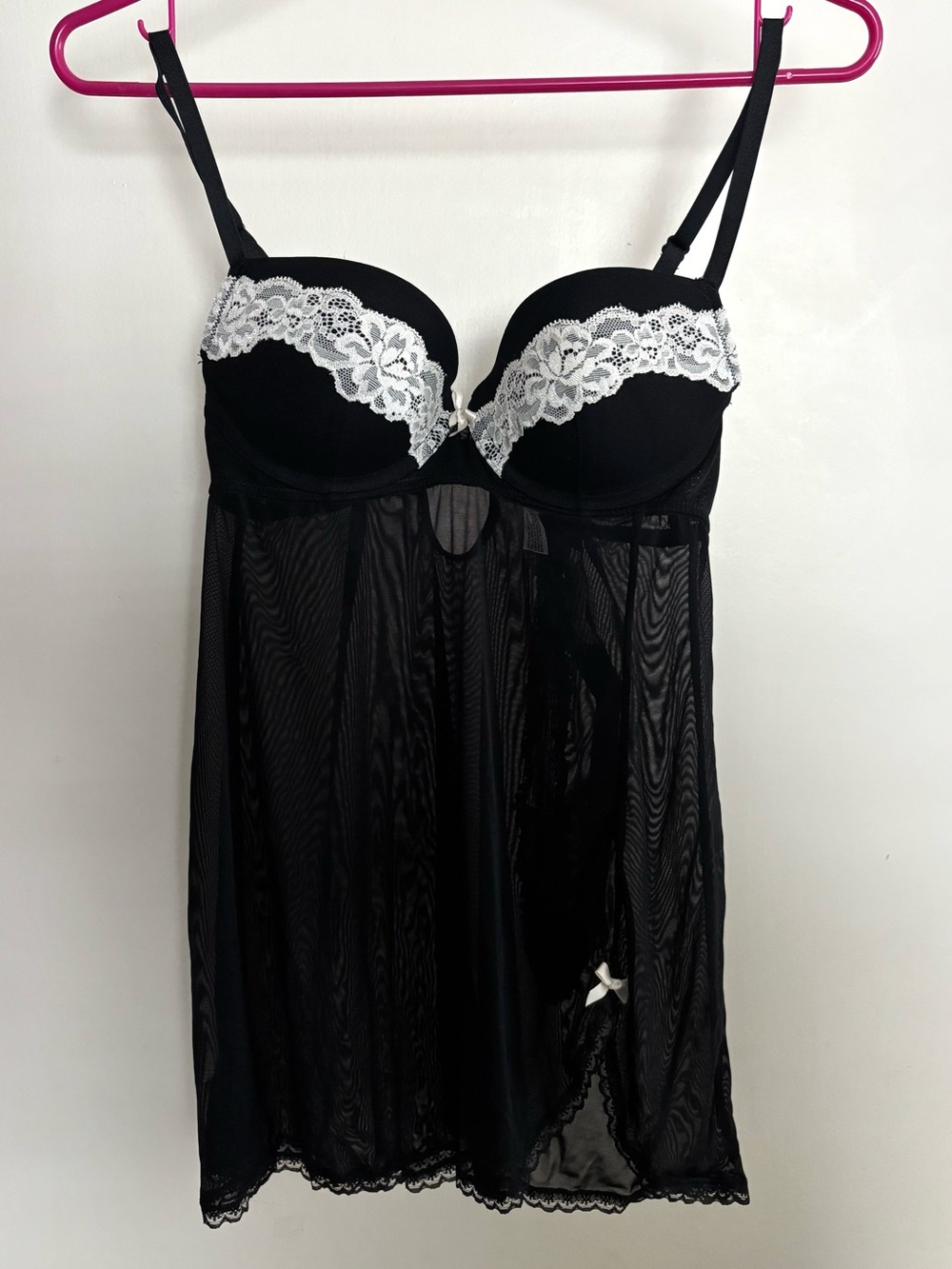 Gillian & O’Malley Black Sheer Nightgown & Thong